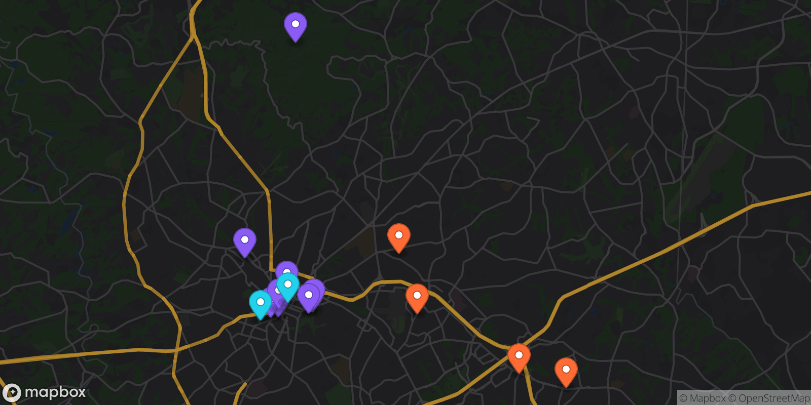 Map showing 15 locations