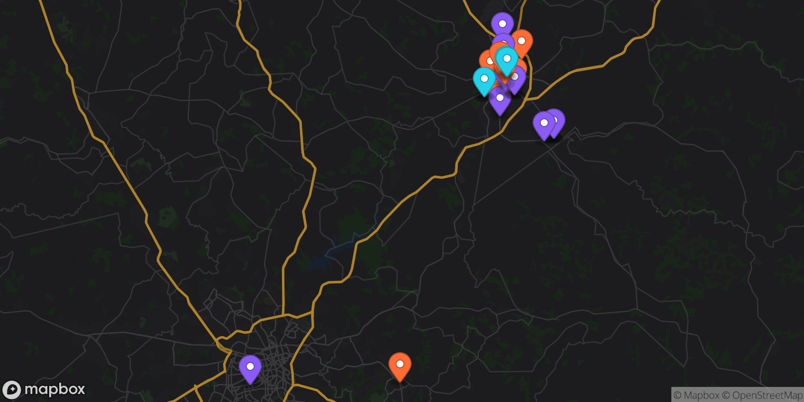 Map showing 31 locations