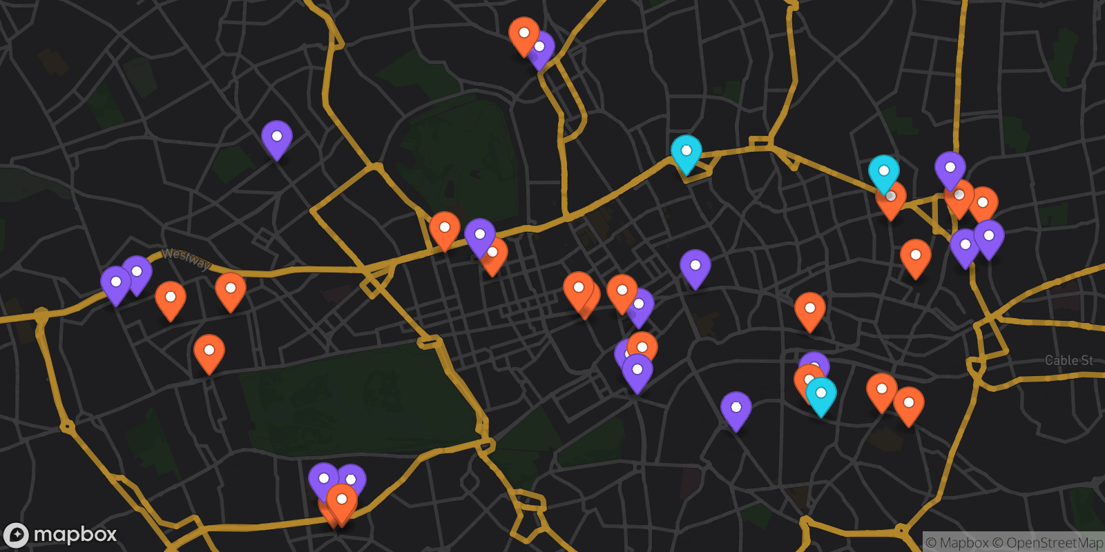 Map showing 40 locations