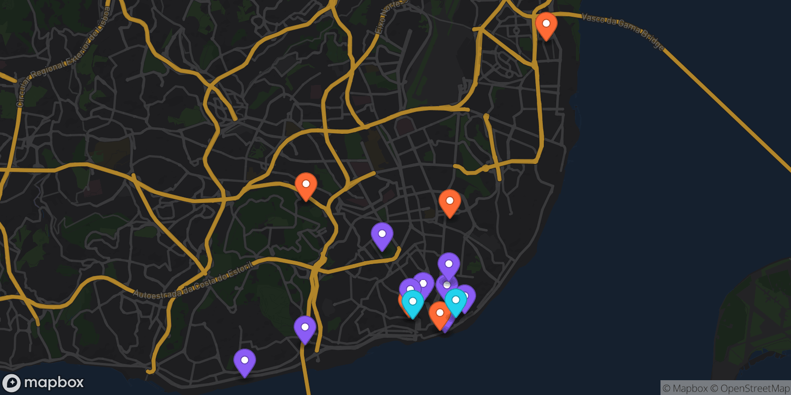 Map showing 16 locations