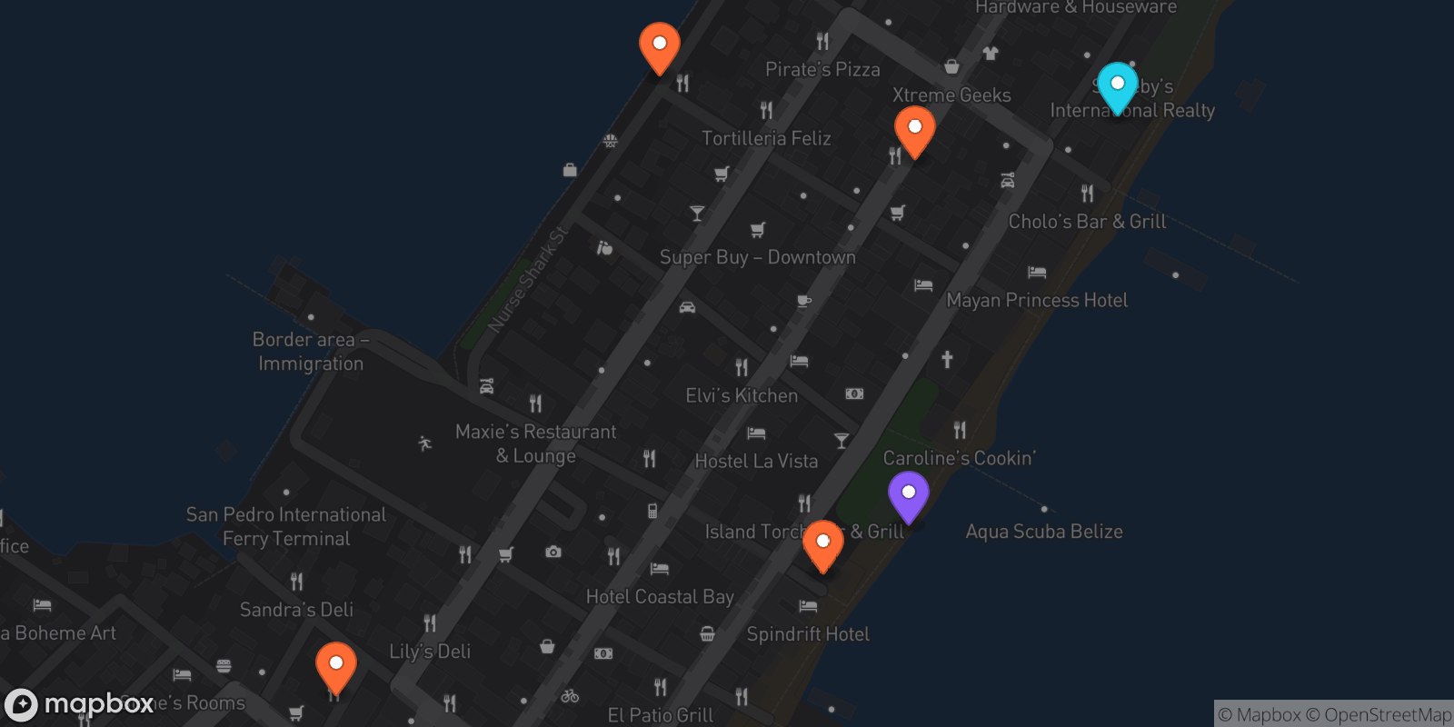 Map showing 6 locations