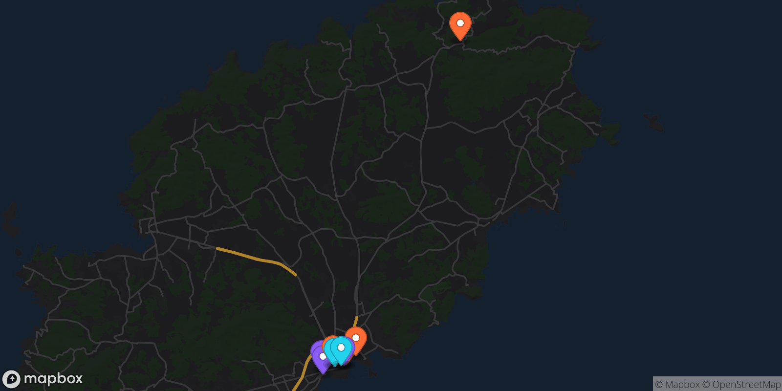 Map showing 10 locations