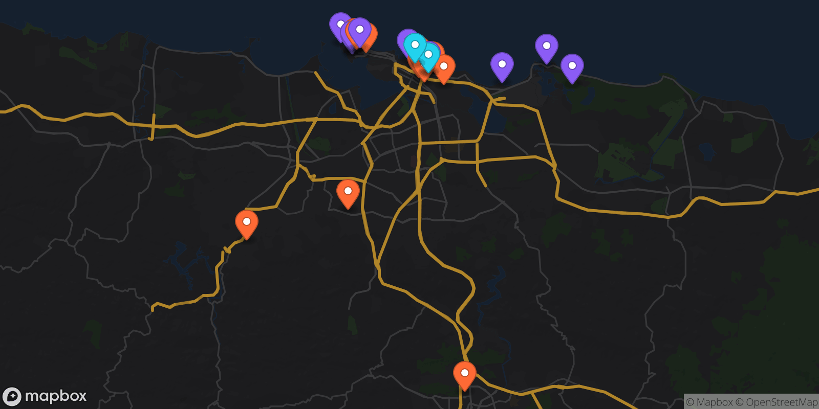 Map showing 26 locations