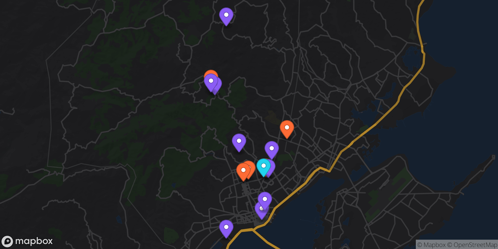 Map showing 15 locations
