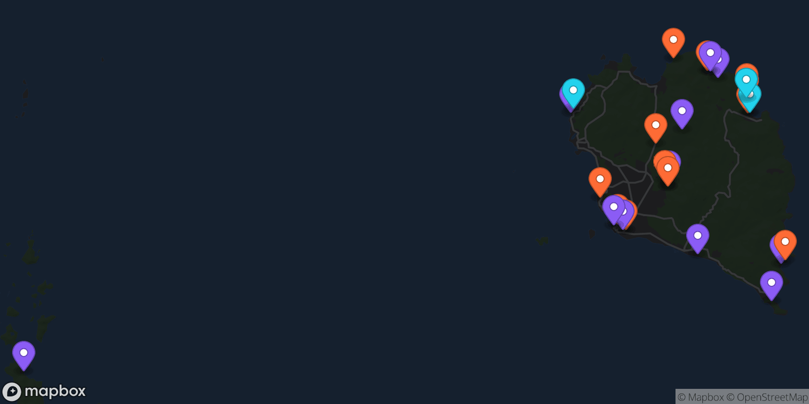 Map showing 29 locations