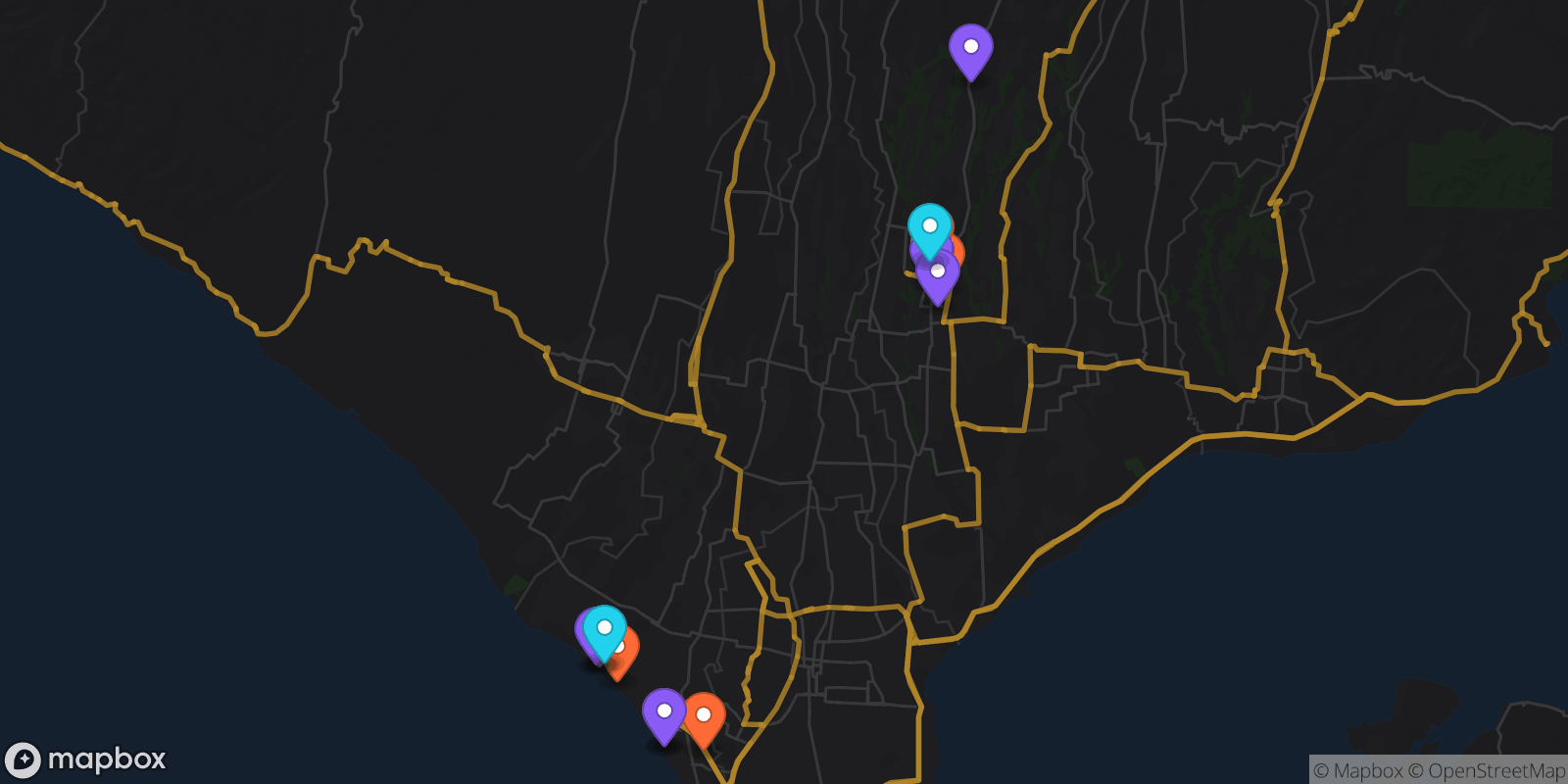 Map showing 14 locations