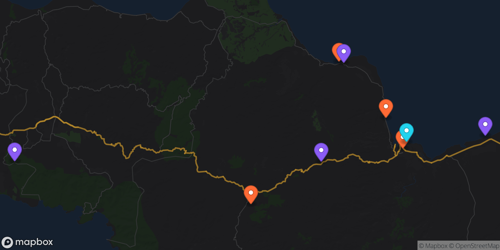 Map showing 9 locations