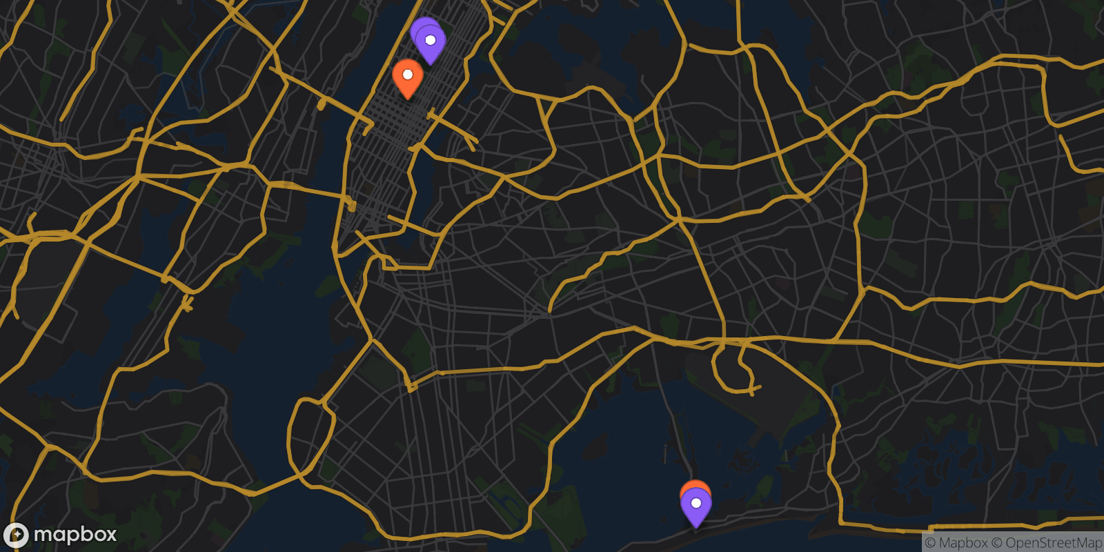 Map showing 5 locations