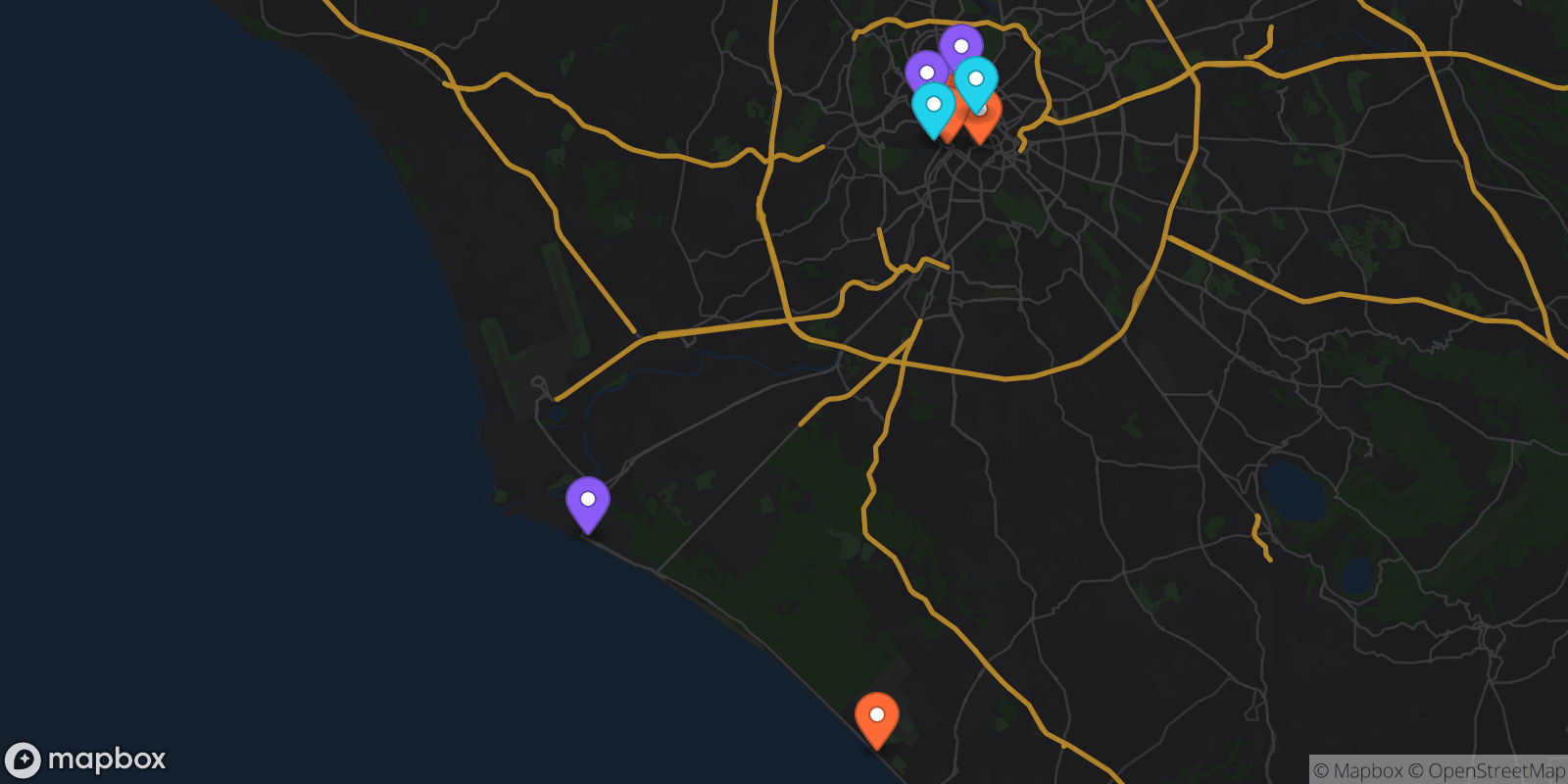 Map showing 11 locations