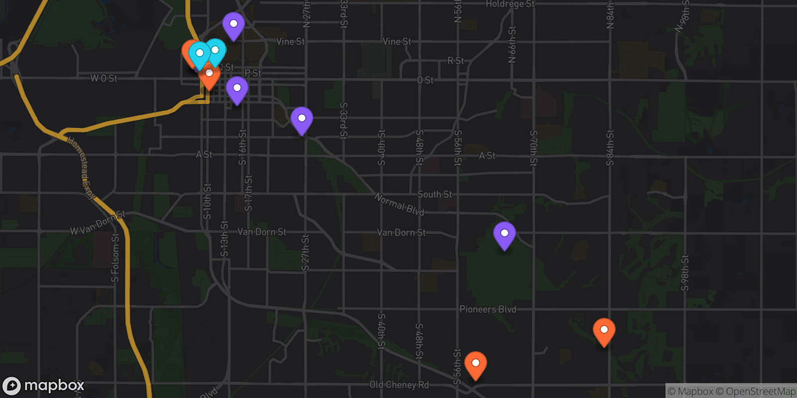 Map showing 13 locations