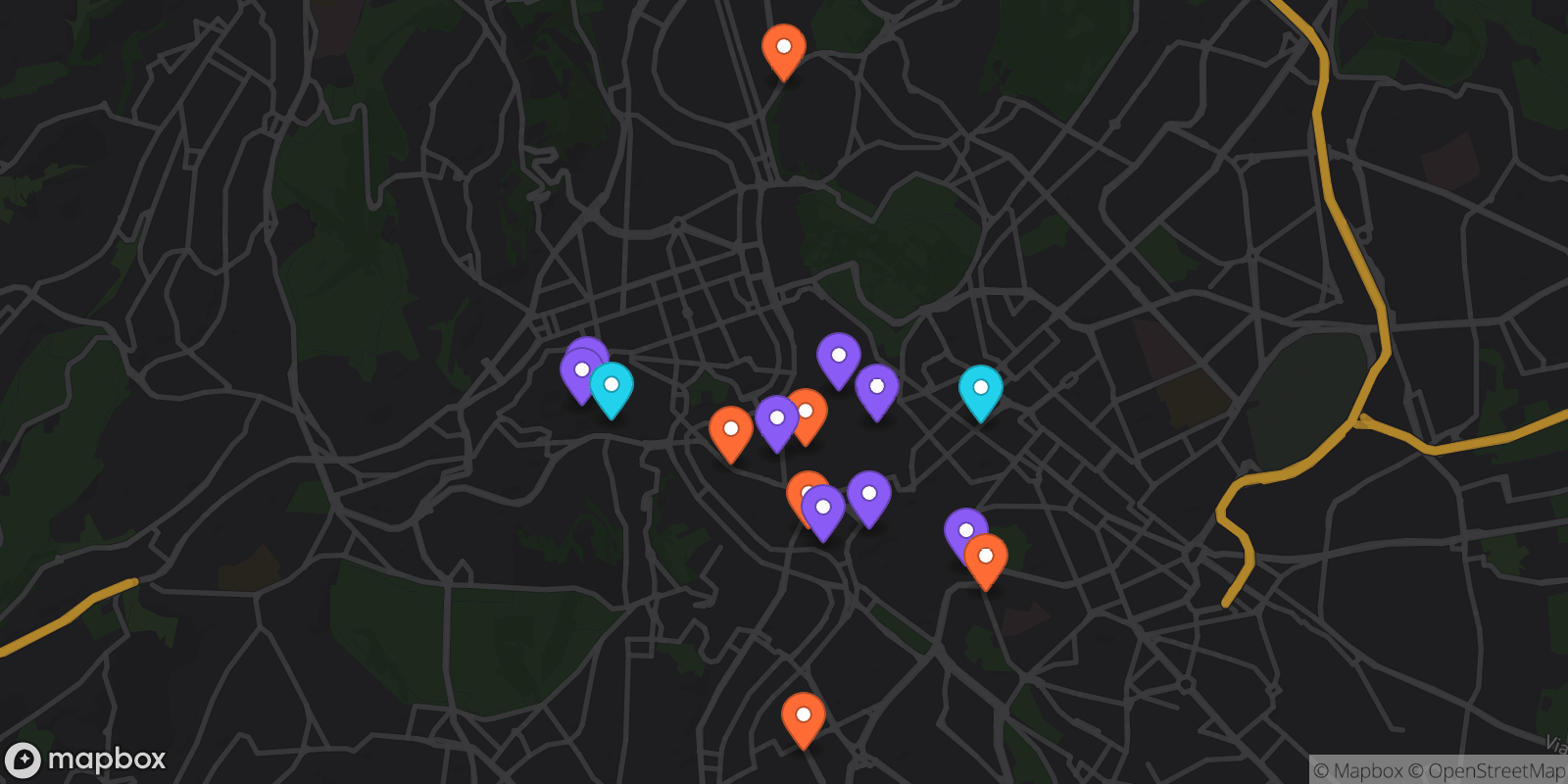 Map showing 16 locations