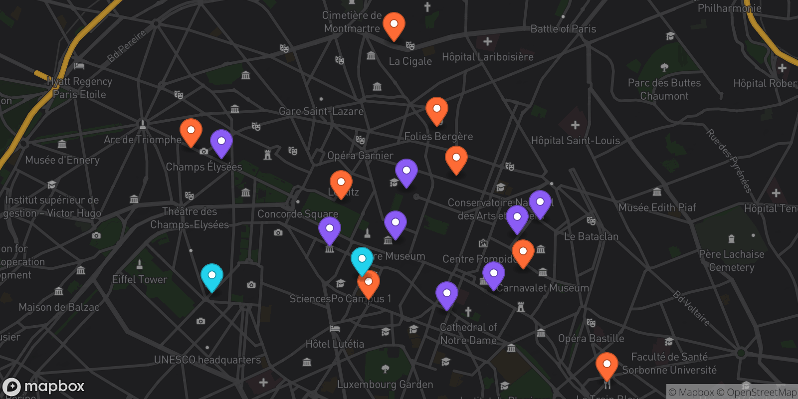 Map showing 18 locations