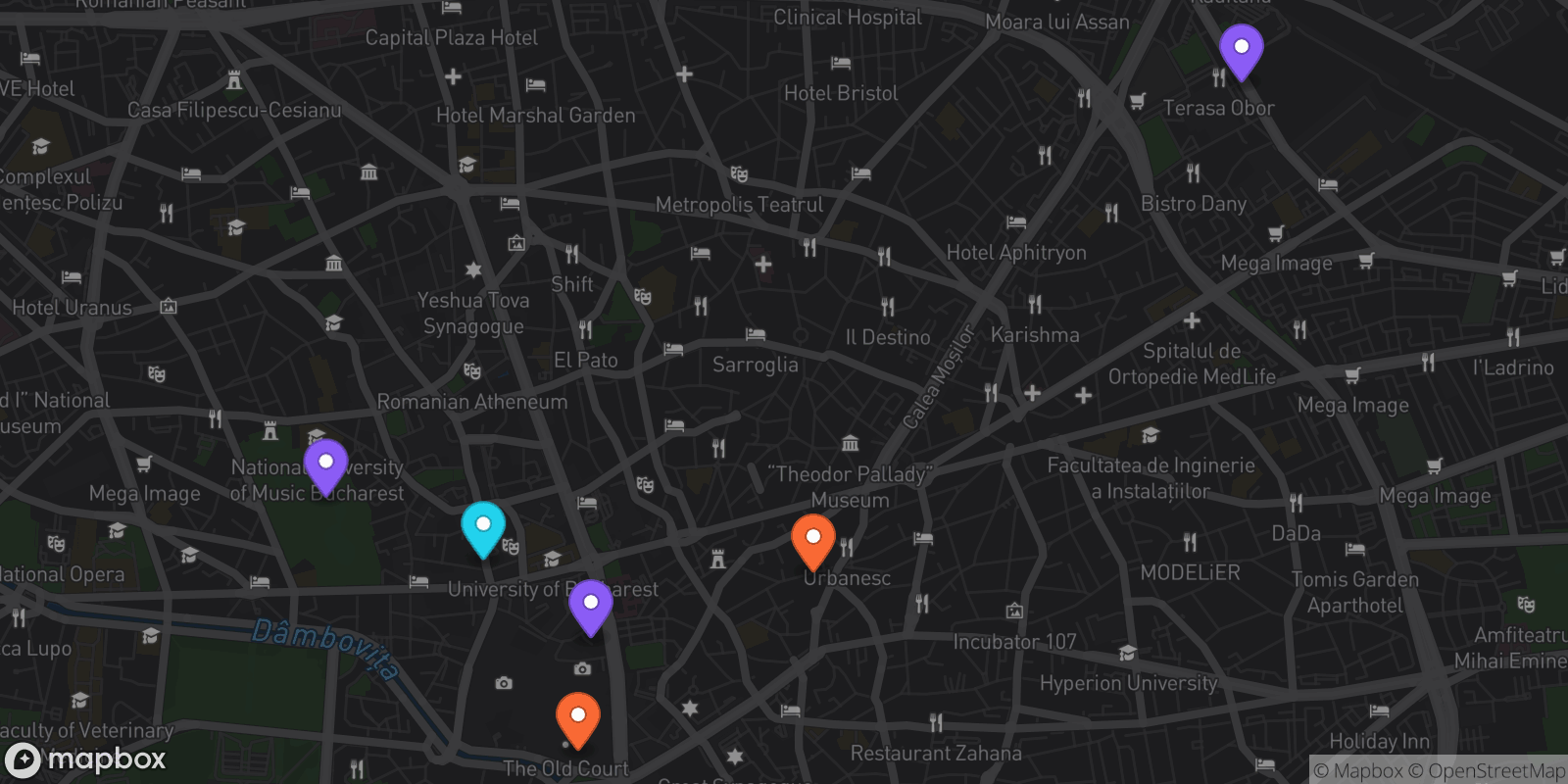 Map showing 6 locations