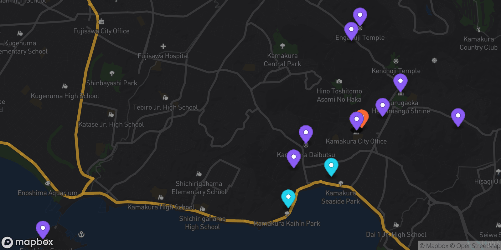 Map showing 17 locations