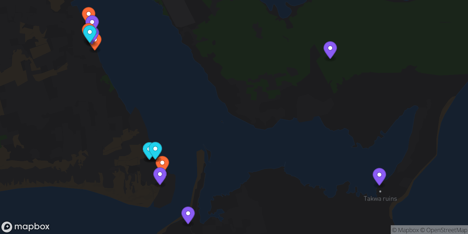 Map showing 16 locations