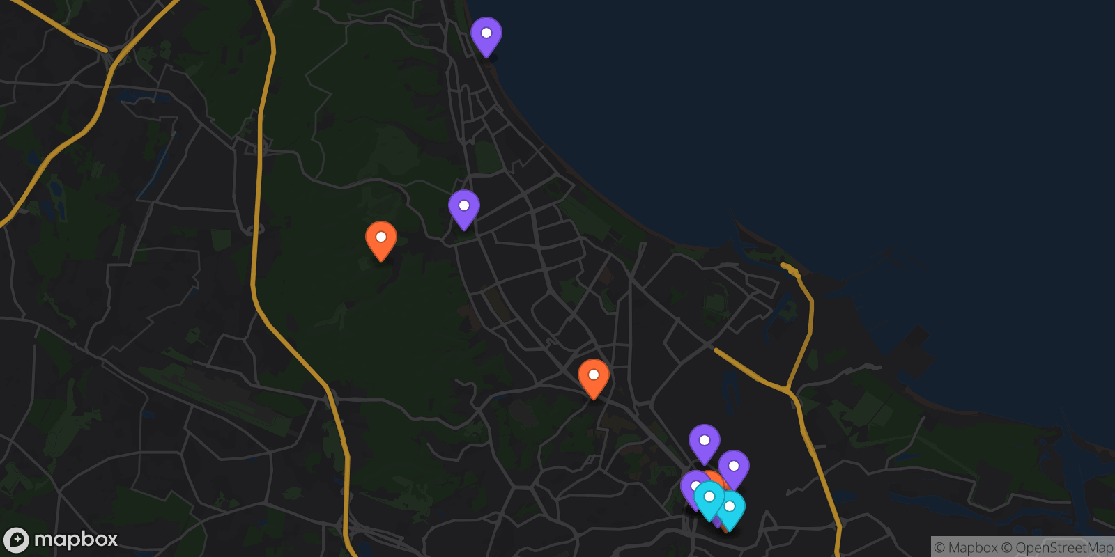 Map showing 17 locations