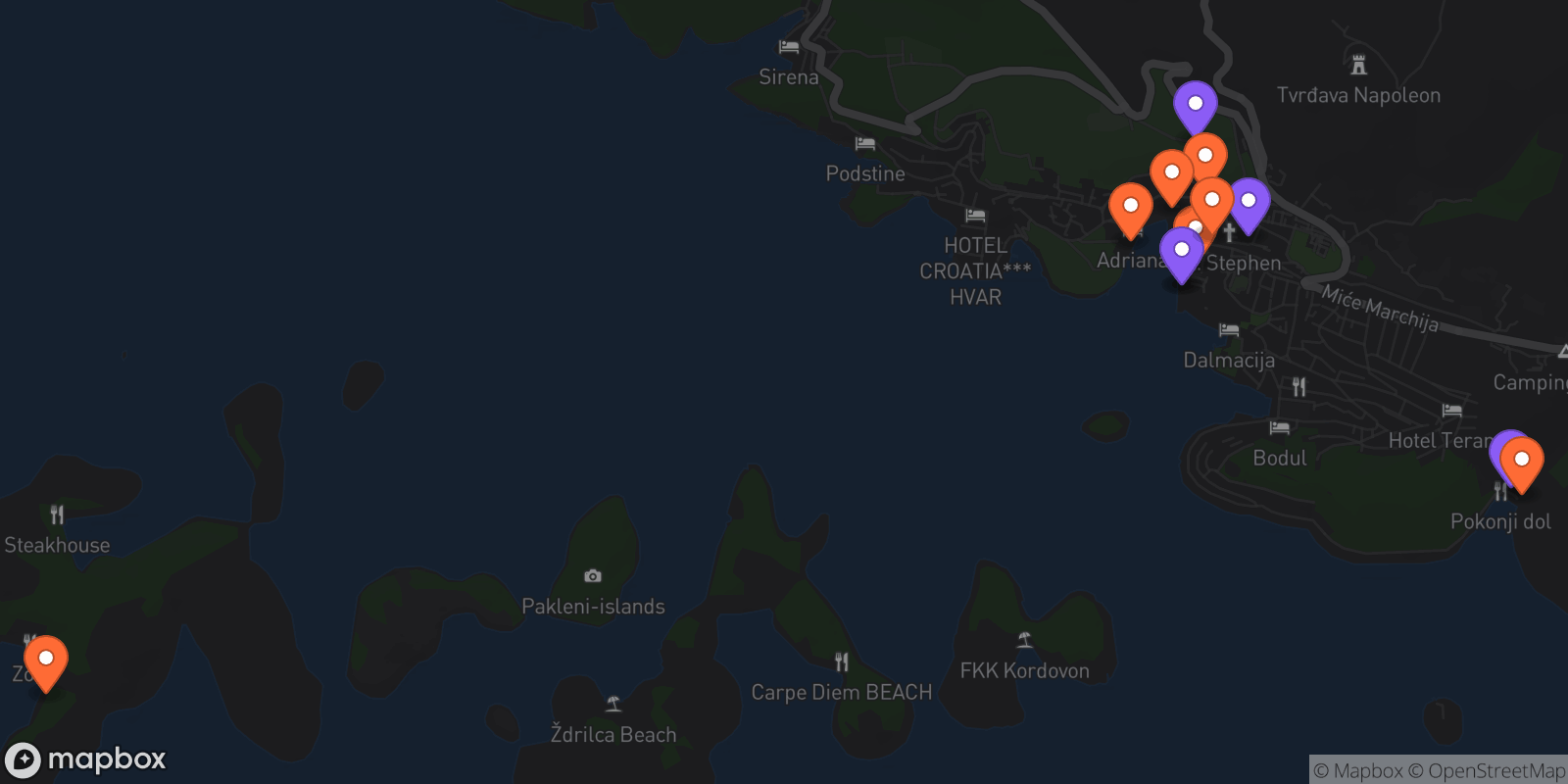 Map showing 12 locations