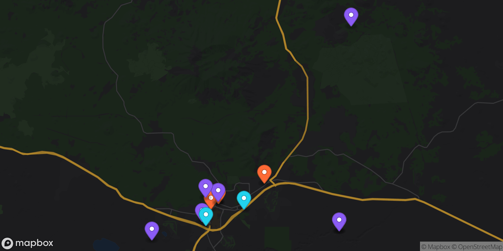 Map showing 14 locations