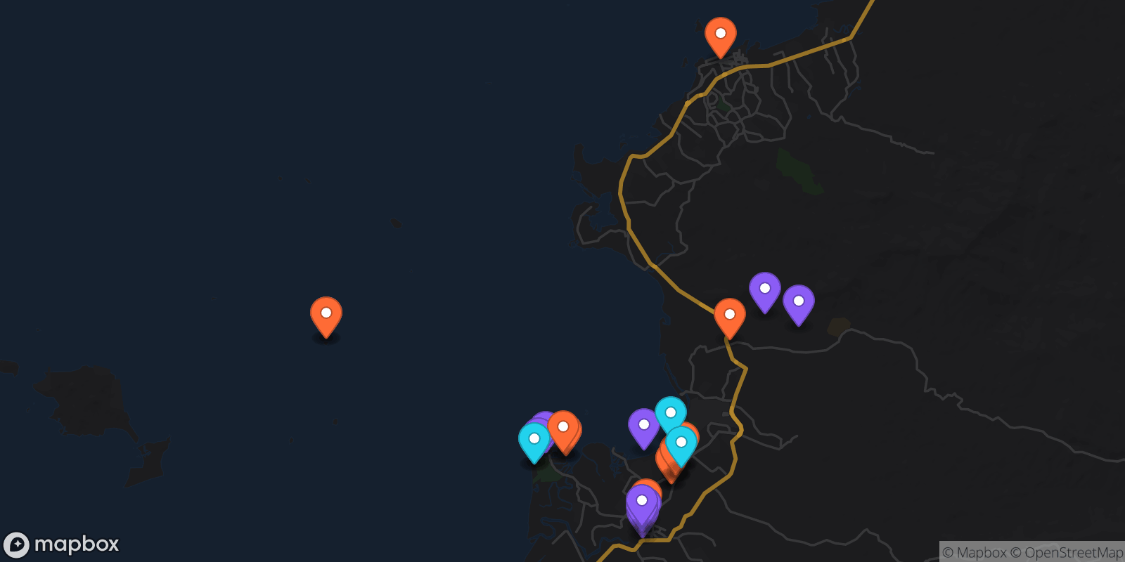 Map showing 29 locations