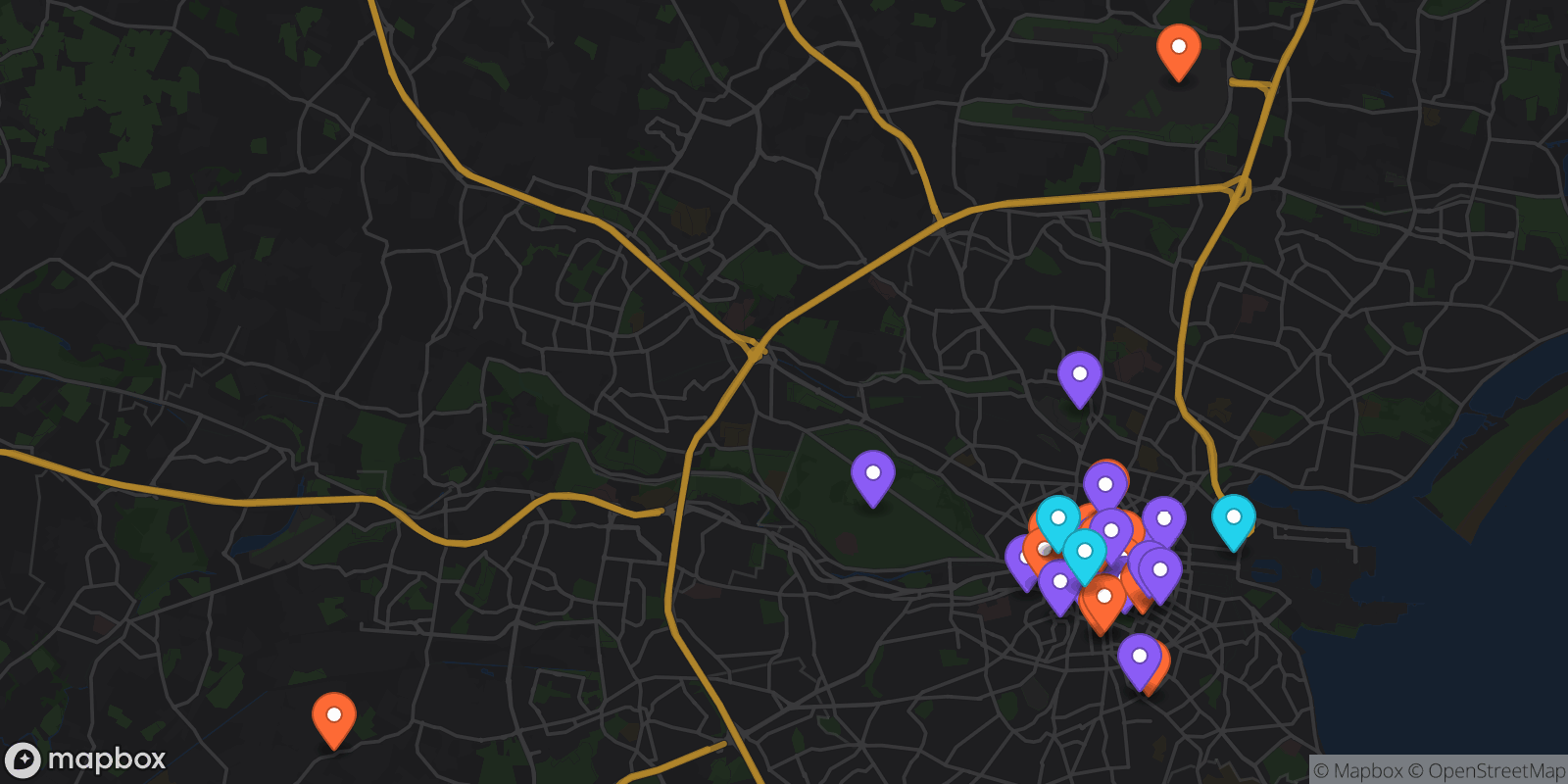 Map showing 35 locations