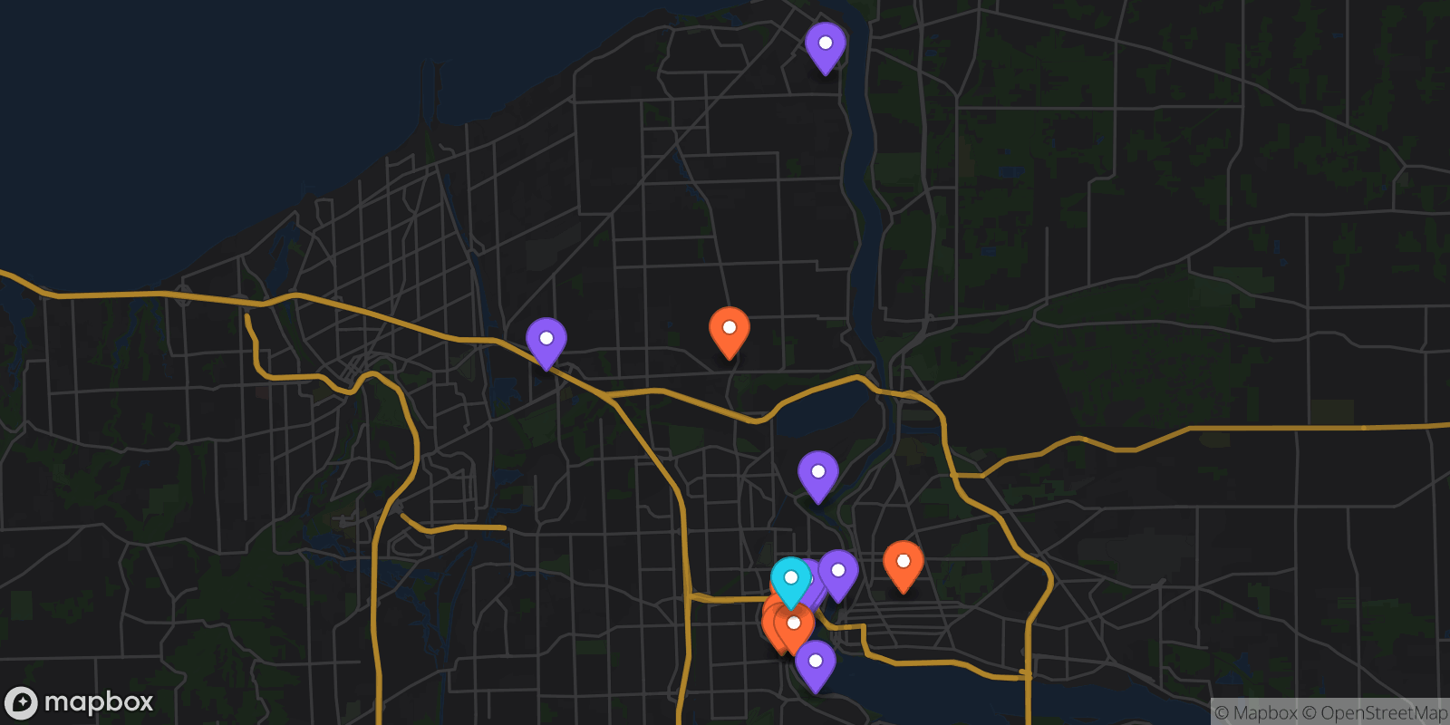 Map showing 17 locations