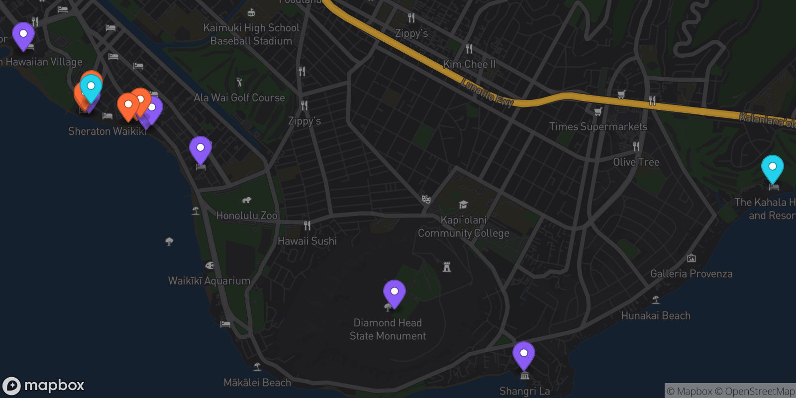 Map showing 15 locations