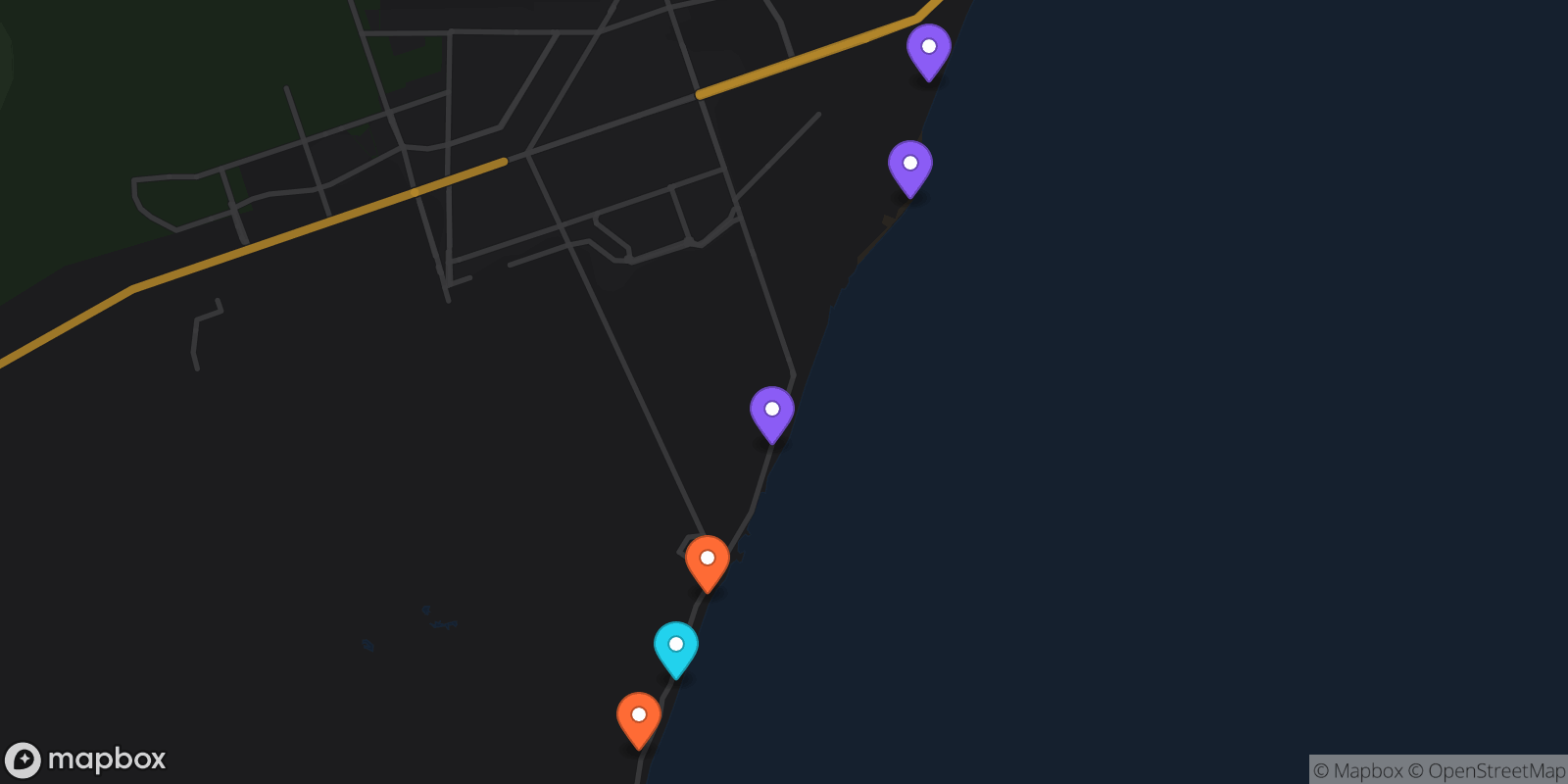 Map showing 6 locations