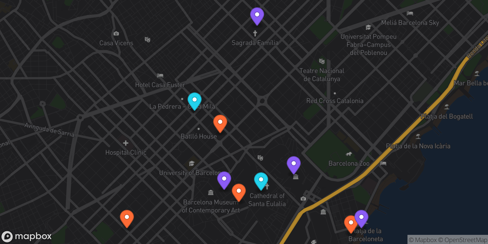Map showing 10 locations