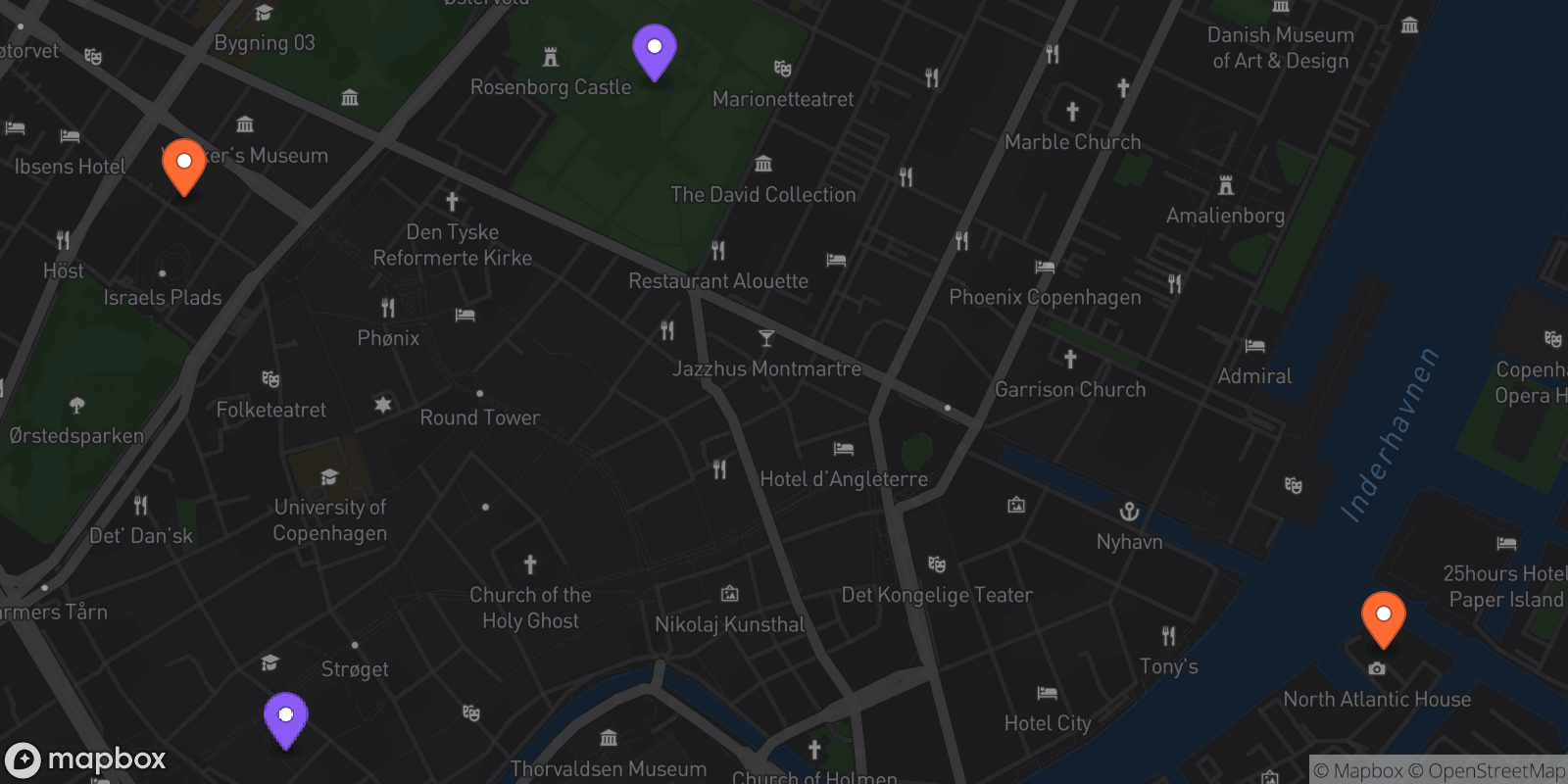 Map showing 4 locations