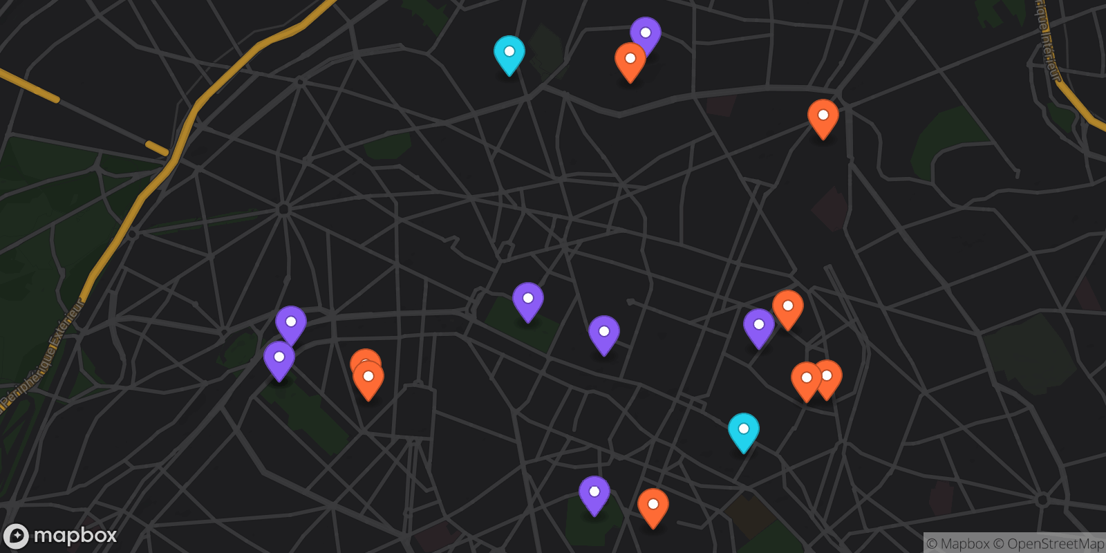 Map showing 18 locations