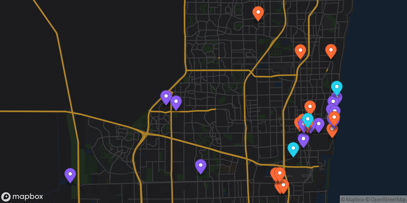Map showing 34 locations