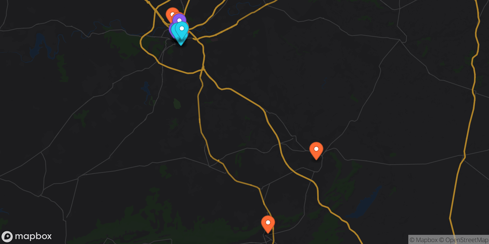 Map showing 36 locations