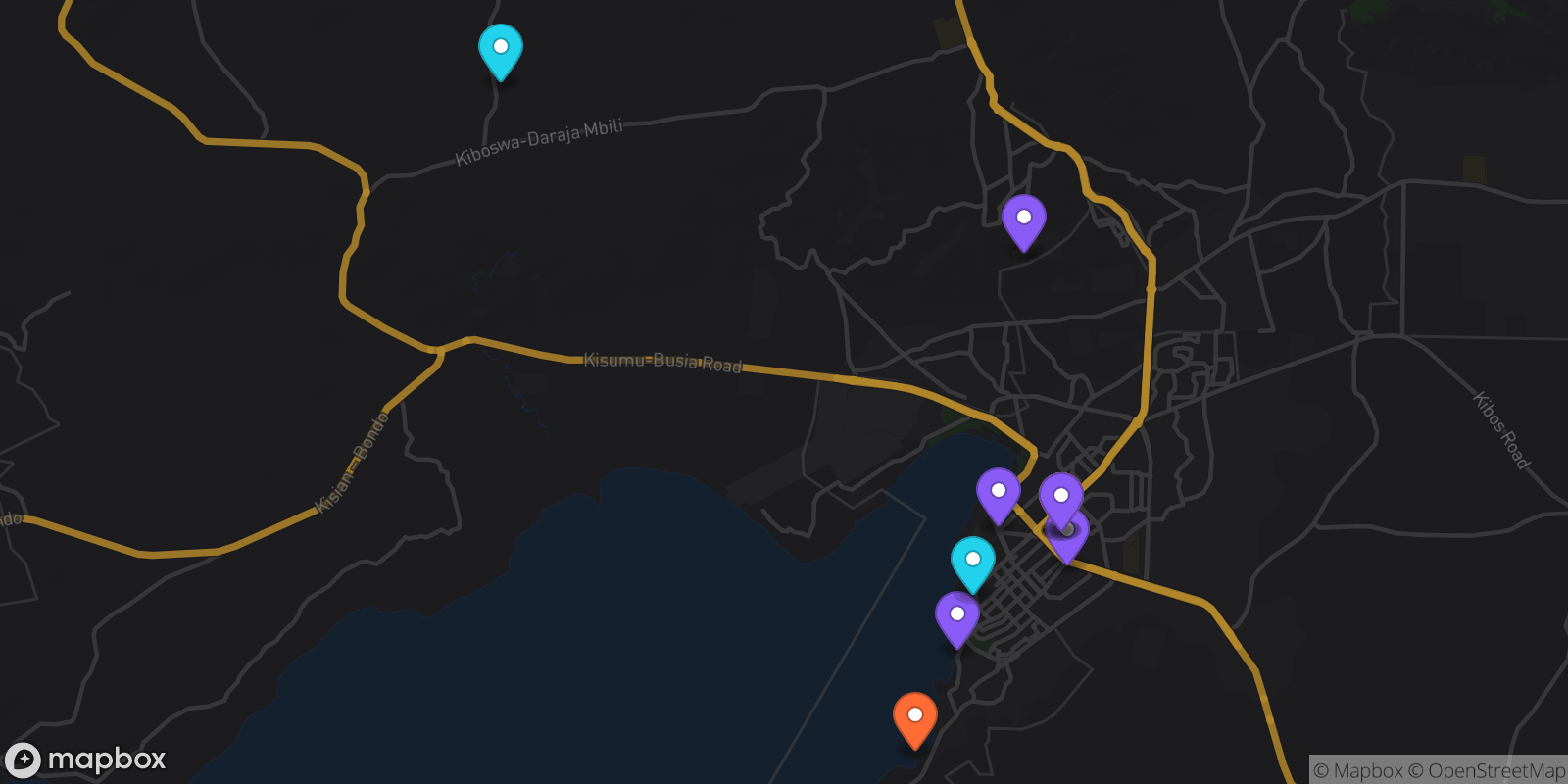 Map showing 14 locations
