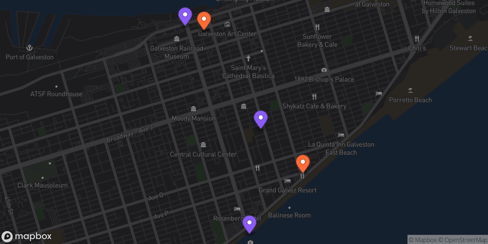 Map showing 5 locations