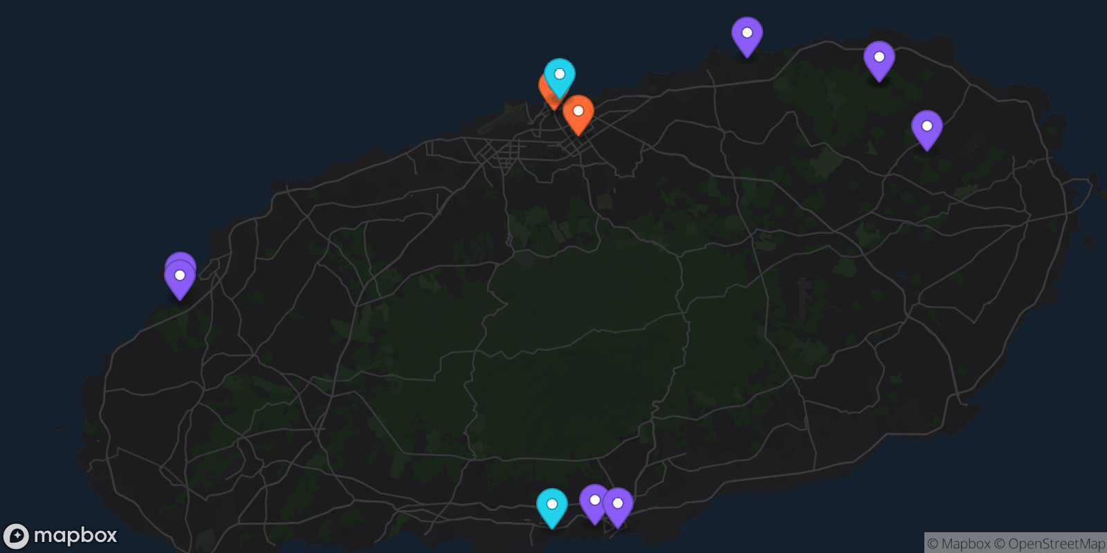 Map showing 12 locations