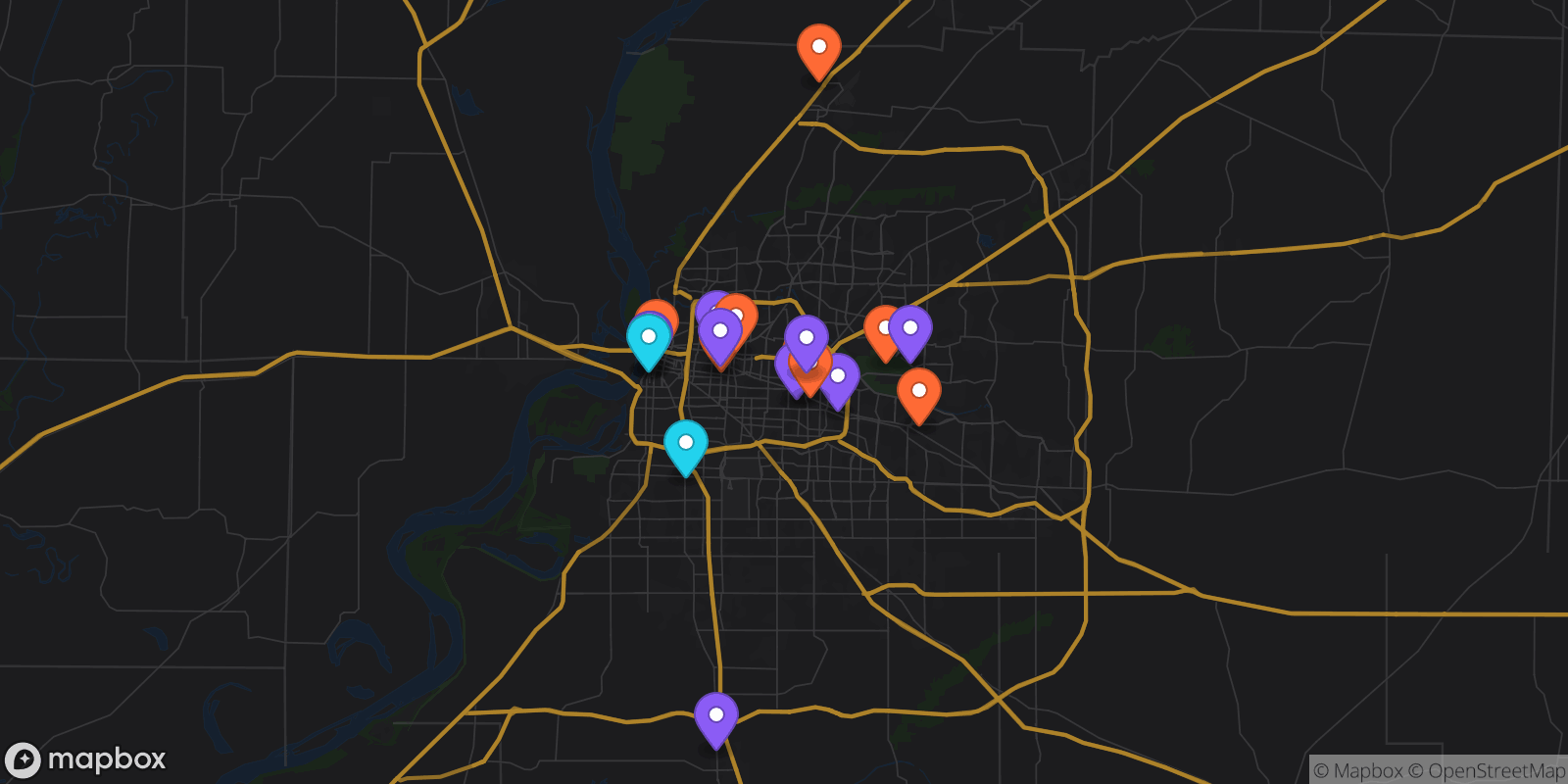 Map showing 19 locations