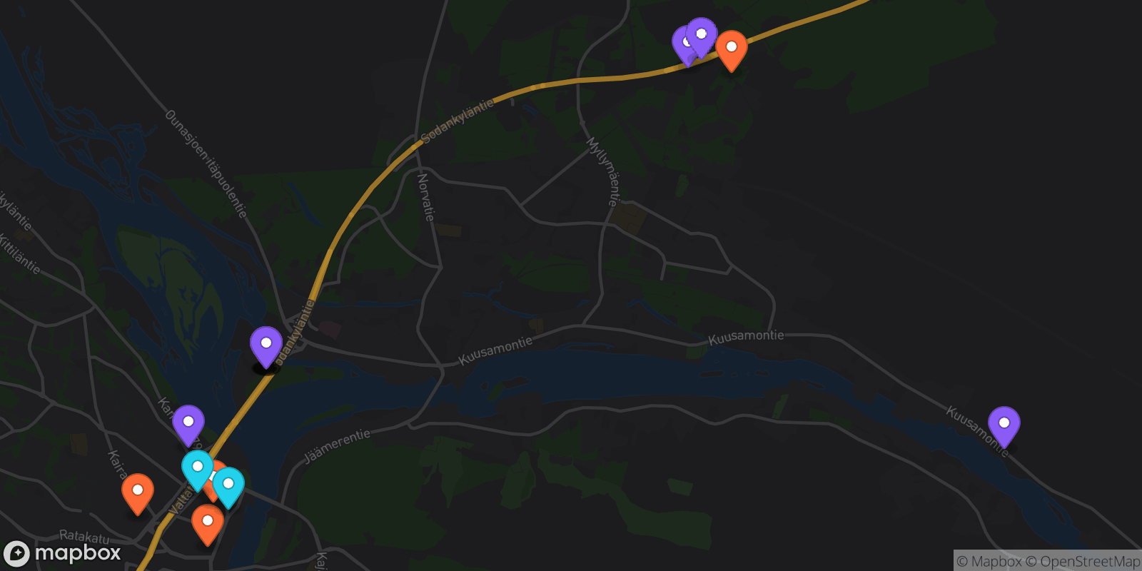 Map showing 18 locations