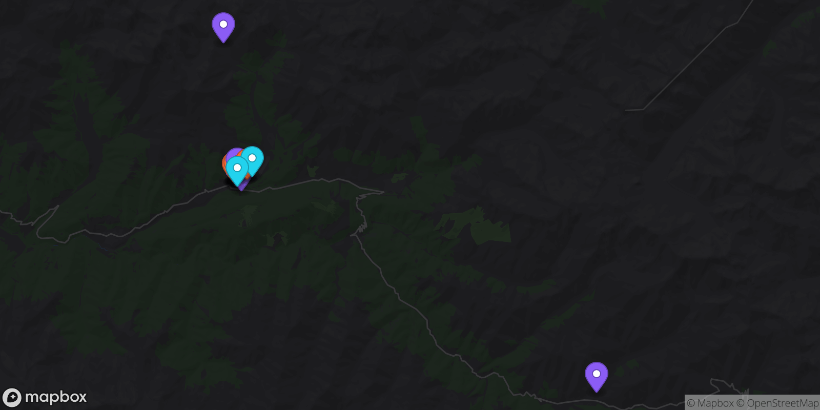 Map showing 19 locations