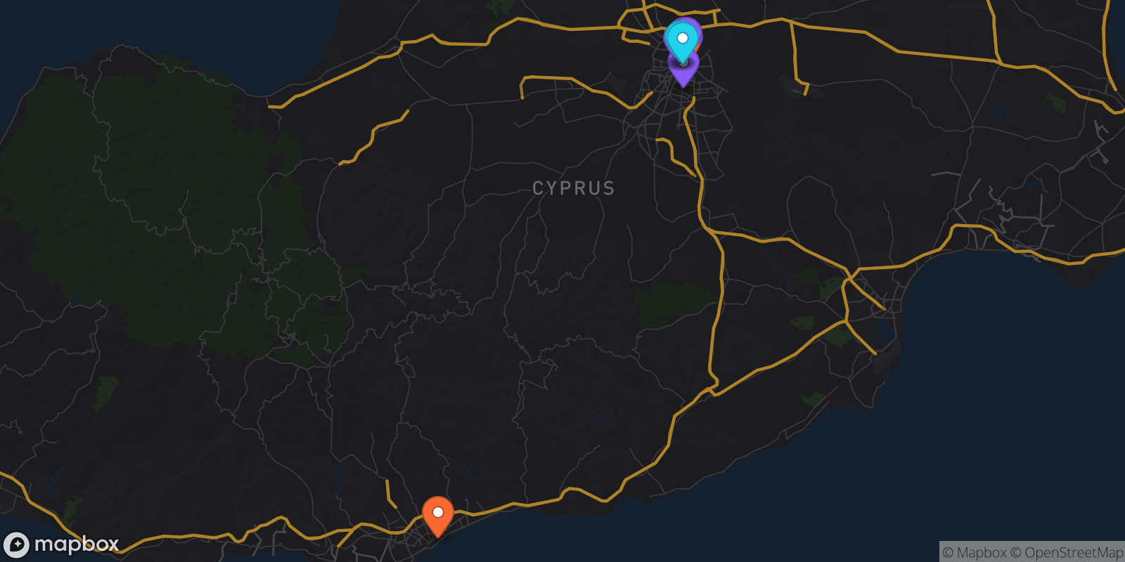Map showing 16 locations