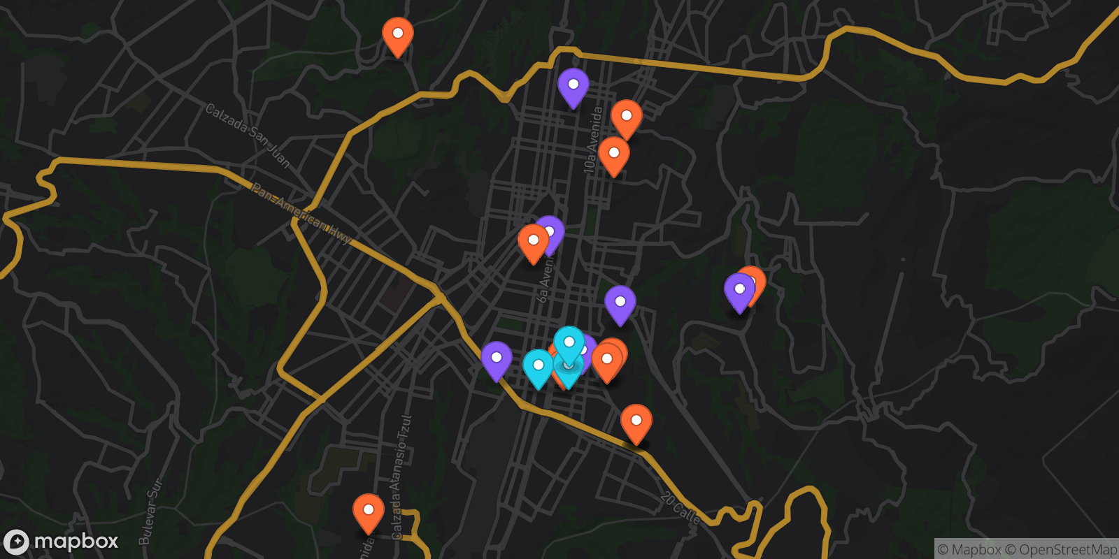 Map showing 26 locations