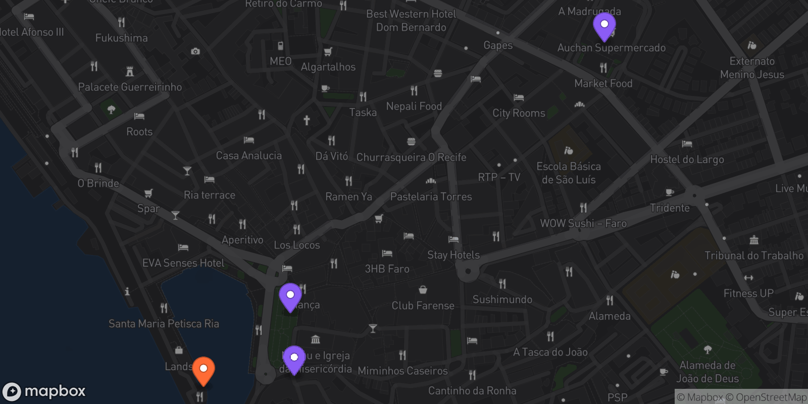 Map showing 4 locations