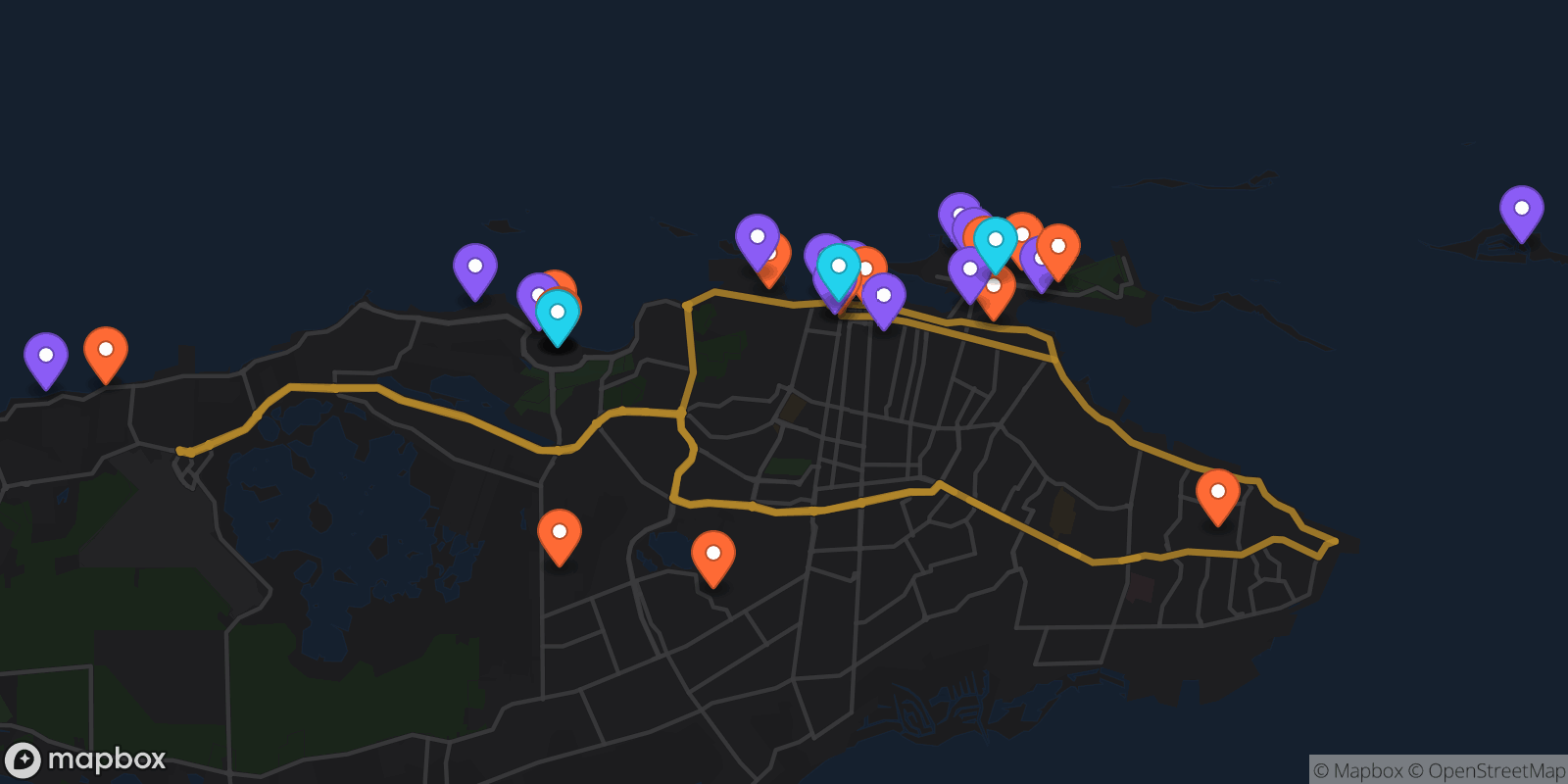 Map showing 32 locations