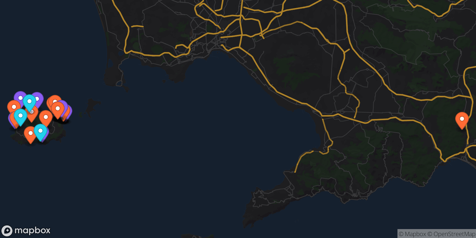 Map showing 32 locations