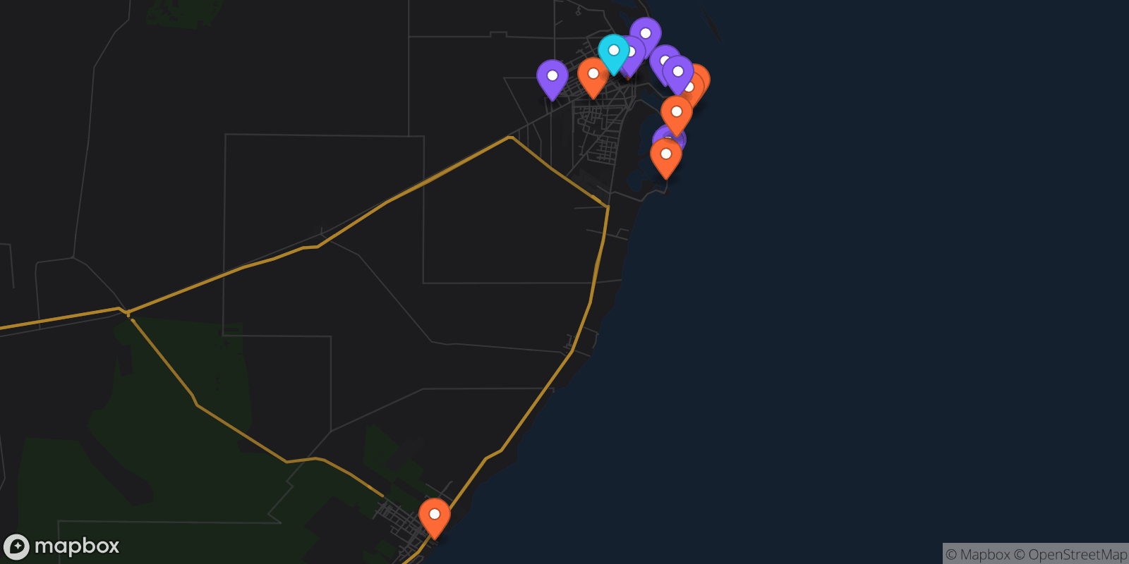 Map showing 16 locations