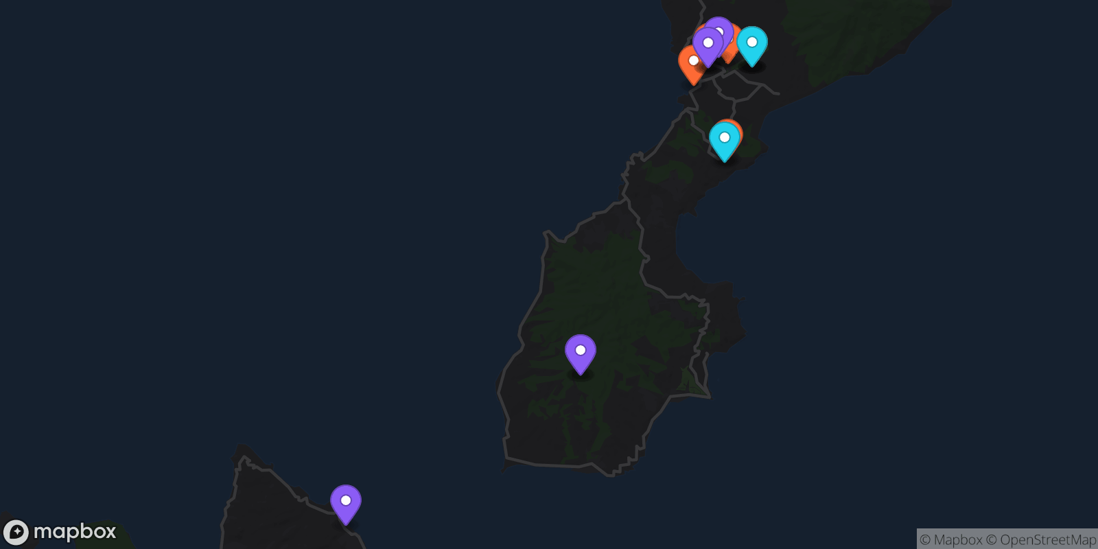 Map showing 16 locations