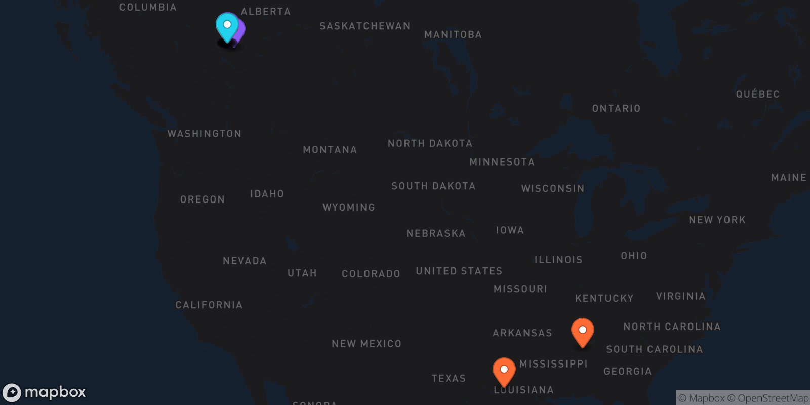 Map showing 14 locations