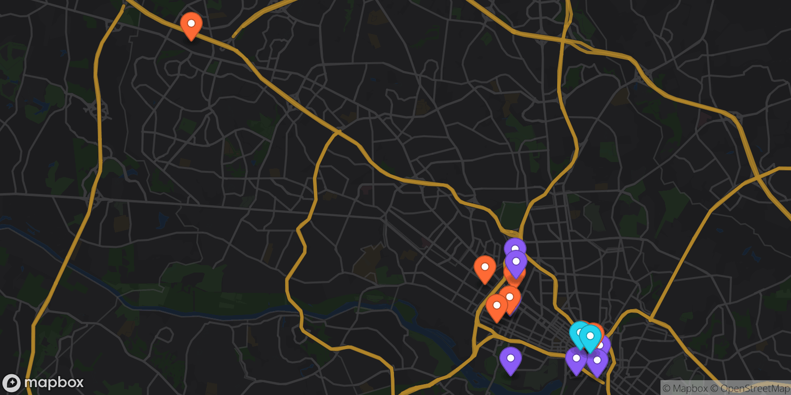 Map showing 16 locations