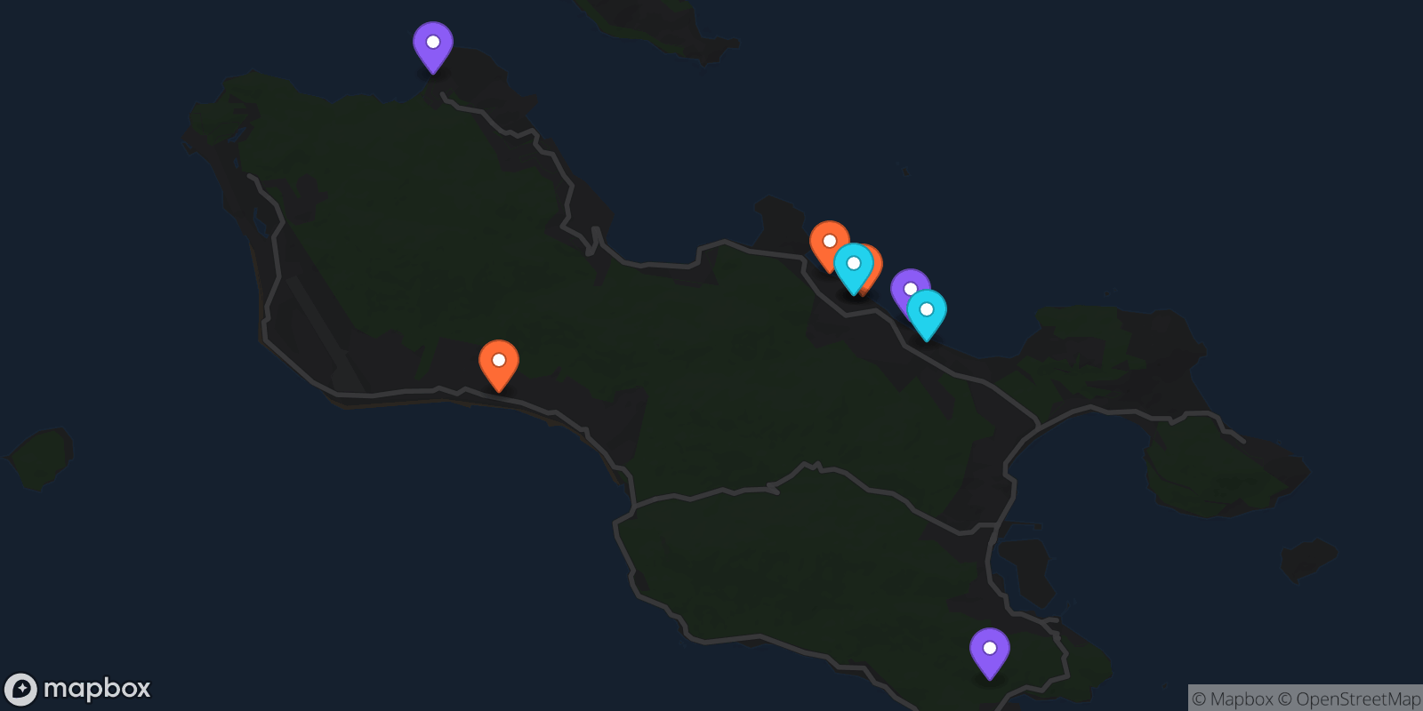 Map showing 9 locations