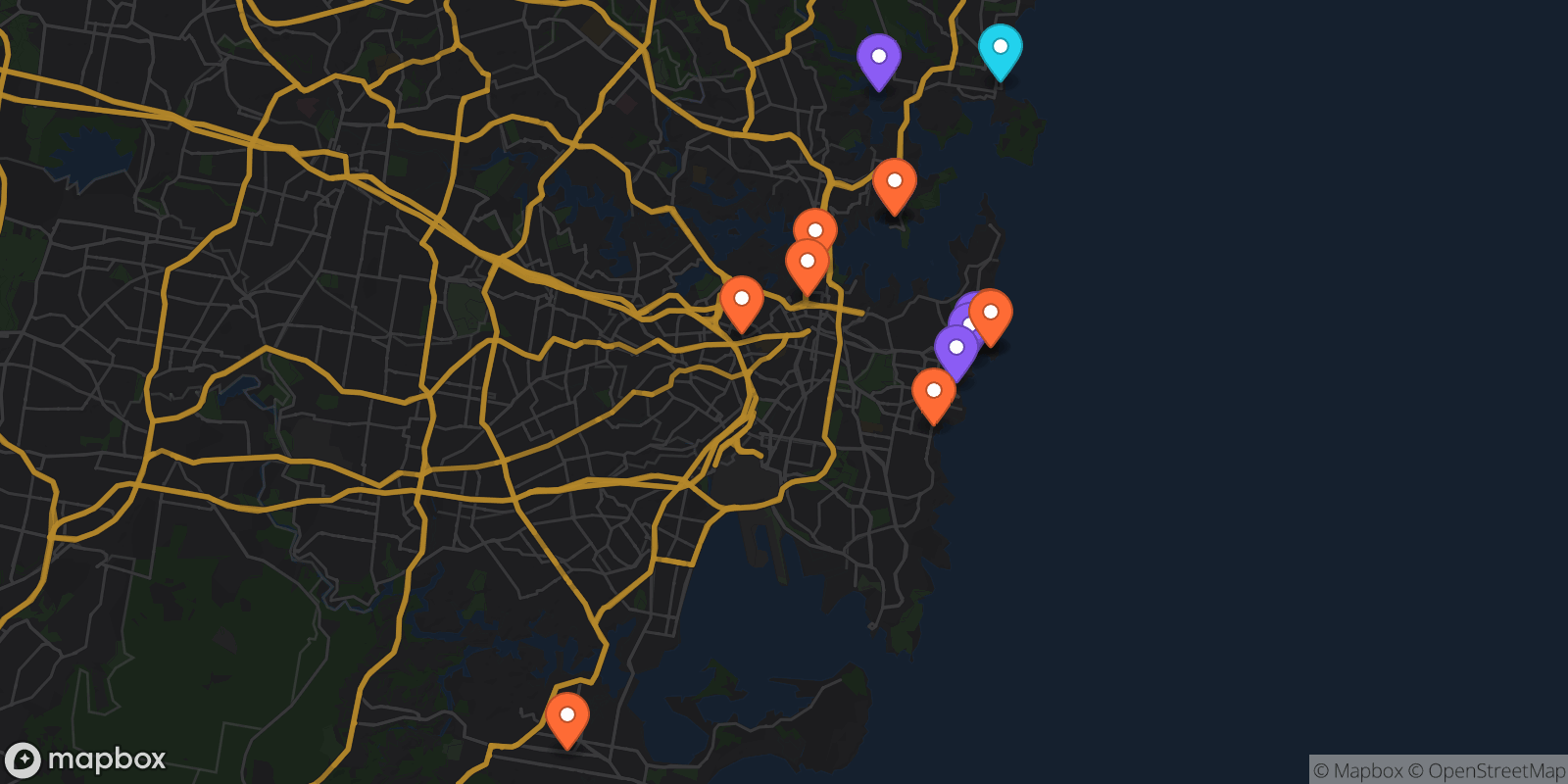 Map showing 14 locations