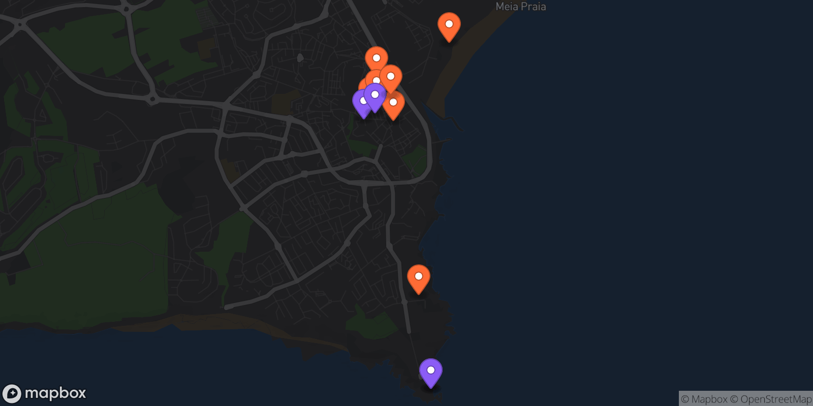 Map showing 11 locations